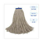 Load image into Gallery viewer, Cut-end Lie-flat Wet Mop Head, Cotton, 24oz, White, 12/carton

