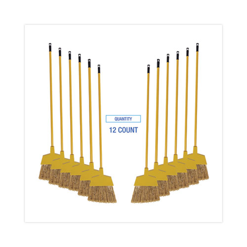 Poly Bristle Angler Broom, 53" Handle, Yellow, 12/carton