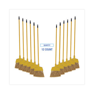 Poly Bristle Angler Broom, 53" Handle, Yellow, 12/carton
