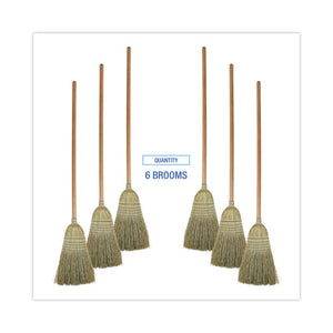 100% Corn Brooms, 60" Overall Length, Natural, 6/carton