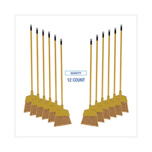 Corn Fiber Angled-head Lobby Brooms, 55" Handle, Yellow, 12/carton