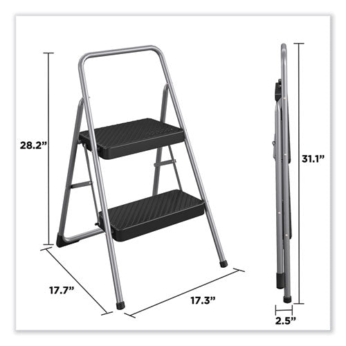 2-step Folding Steel Step Stool, 200 Lb Capacity, 28.13" Working Height, Cool Gray