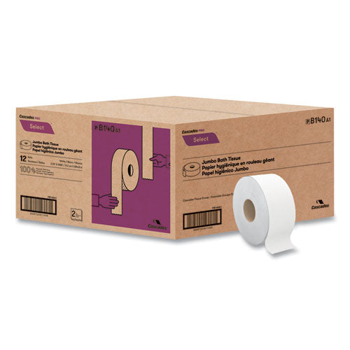 Select Jumbo Bath Tissue, Septic Safe, 2-ply, White, 3.3" X 1,000 Ft, 12 Rolls/carton