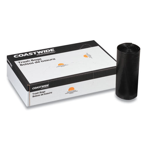 High-density Can Liners, 60 Gal, 22 Mic, 38" X 60", Black, 25 Bags/roll, 6 Rolls/carton