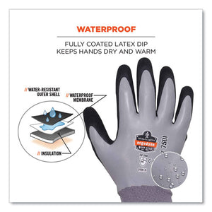 Proflex 7501-case Coated Waterproof Winter Gloves, Gray, Medium, 144 Pairs/carton, Ships In 1-3 Business Days