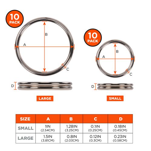 Squids 3785 Split Ring Tool Attachment, 2 Lb Max Working Capacity. 1" Dia, Silver, 10/pack, Ships In 1-3 Business Days