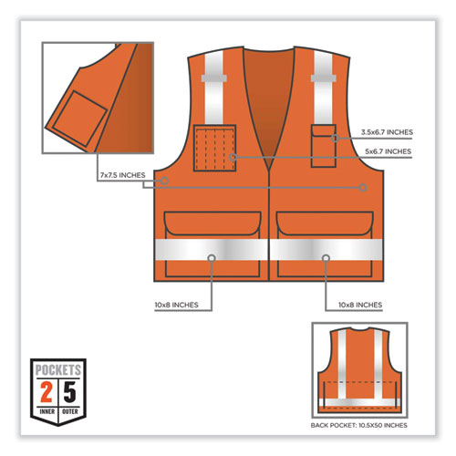 Glowear 8250z Class 2 Surveyors Zipper Vest, Polyester, 4x-large/5x-large, Orange, Ships In 1-3 Business Days