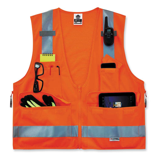 Glowear 8250z Class 2 Surveyors Zipper Vest, Polyester, 4x-large/5x-large, Orange, Ships In 1-3 Business Days