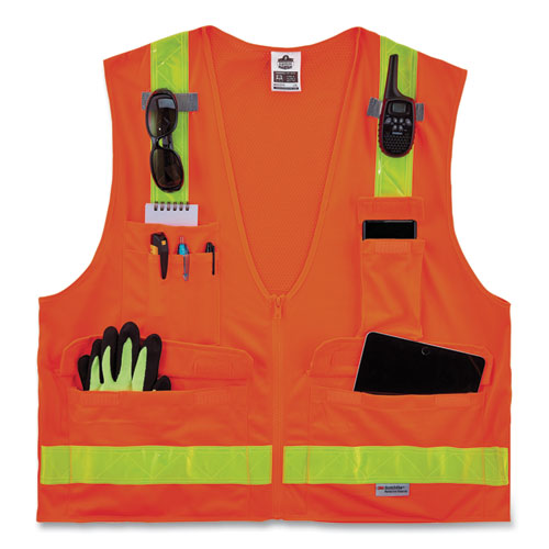 Glowear 8250zhg Class 2 Hi-gloss Surveyors Zipper Vest, Polyester, 2x-large/3x-large, Orange, Ships In 1-3 Business Days