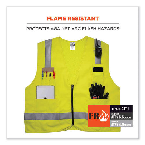 Glowear 8262frz Class 2 Fr Surveyor Zip Vest, Tencel/modacrylic/para-aramid/kevlar, 4xl/5xl, Lime, Ships In 1-3 Business Days