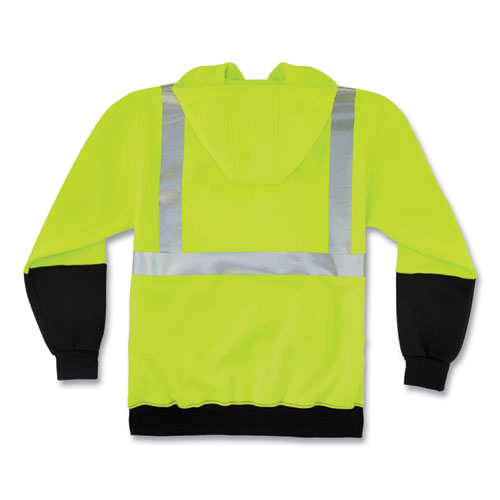 Glowear 8293 Hi-vis Class 2 Hooded Sweatshirt Black Bottom, Polar Fleece, Small, Lime, Ships In 1-3 Business Days