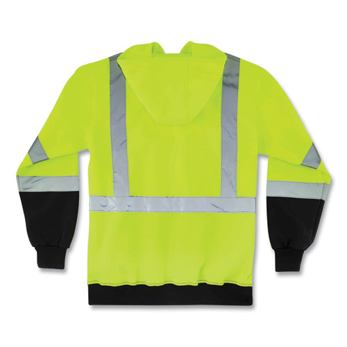Glowear 8372 Zipup Hivis Class 3 Zip Hood Sweatshirt W/ Black Bottom, Polar Fleece, Lime, Medium, Ships In 1-3 Business Days