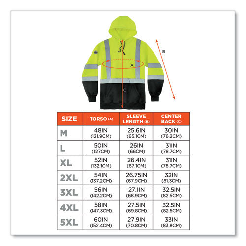 Glowear 8373 Hi-vis Class 3 Hooded With Sweatshirt Black Bottom, Polar Fleece, Lime, Medium, Ships In 1-3 Business Days