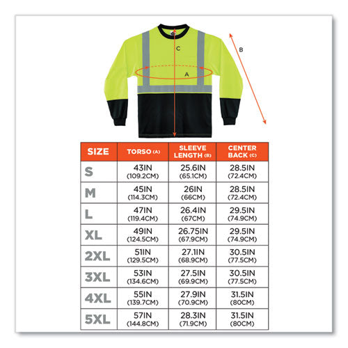 Glowear 8281bk Class 2 Long Sleeve Shirt With Black Bottom, Polyester, 2x-large, Lime, Ships In 1-3 Business Days