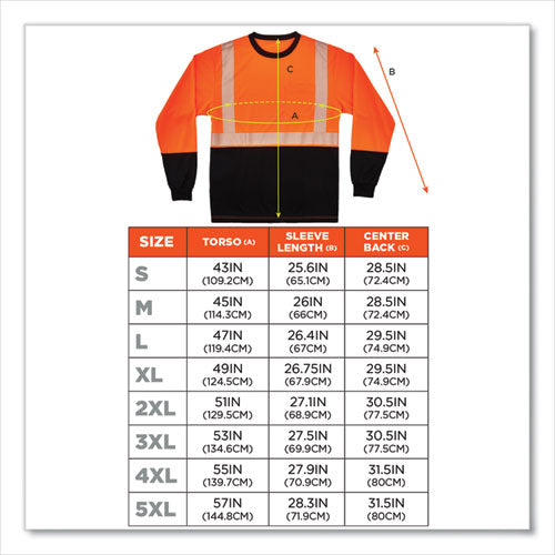 Glowear 8281bk Class 2 Long Sleeve Shirt With Black Bottom, Polyester, Small, Orange, Ships In 1-3 Business Days