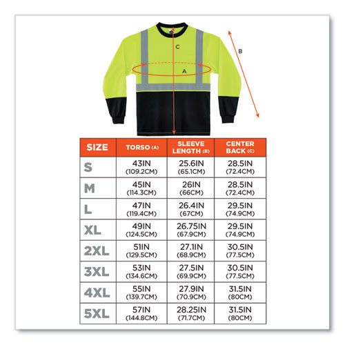 Glowear 8291bk Type R Class 2 Black Front Long Sleeve T-shirt, Polyester, 4x-large, Lime, Ships In 1-3 Business Days