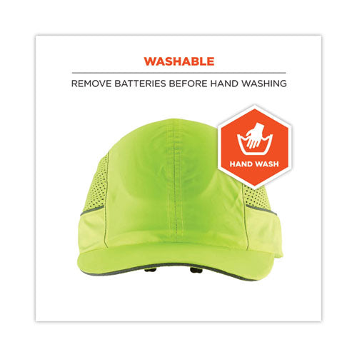 Skullerz 8960 Bump Cap With Led Lighting, Short Brim, Lime Green, Ships In 1-3 Business Days