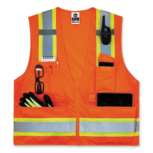 Glowear 8248z Class 2 Two-tone Surveyors Zipper Vest, Polyester, Large/x-large, Orange, Ships In 1-3 Business Days