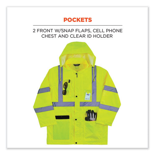 Glowear 8366 Class 3 Lightweight Hi-vis Rain Jacket, Polyester, 5x-large, Lime, Ships In 1-3 Business Days