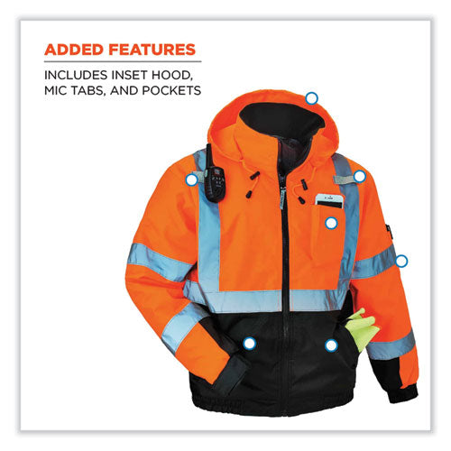 Glowear 8377 Class 3 Hi-vis Quilted Bomber Jacket, Orange, Small, Ships In 1-3 Business Days