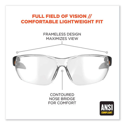Skullerz Vali Frameless Safety Glasses, Matte Black Nylon Impact Frame, Clear Polycarbonate Lens, Ships In 1-3 Business Days