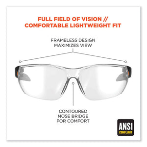 Skullerz Vali Frameless Safety Glasses, Matte Black Nylon Impact Frame, Clear Polycarbonate Lens, Ships In 1-3 Business Days