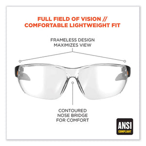 Skullerz Vali Frameless Safety Glasses, Black Nylon Impact Frame, Anti-fog Clear Polycarb Lens, Ships In 1-3 Business Days