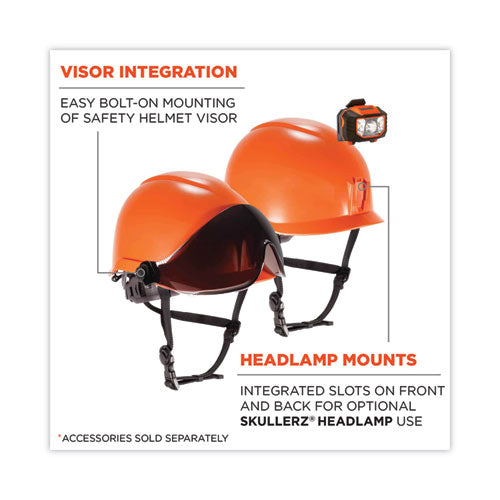Skullerz 8974v Class E Safety Helmet W/8991 Visor Kit, Smoke Lens, 6-pt Ratchet Suspension, Orange,ships In 1-3 Business Days
