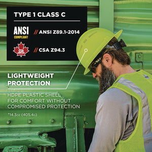 Skullerz 8968 Class C Lightweight Full Brim Hard Hat, Adjustable Venting, 6-pt Rachet Suspension, Lime, Ships In 1-3 Bus Days