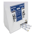 Load image into Gallery viewer, Dual Sanitary Napkin/tampon Dispenser, 25 Cent Coin Mechanism, 11.13 X 7.63 X 26.38, White/blue
