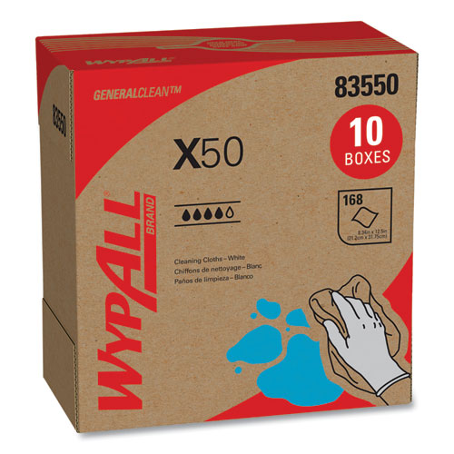 X50 Cloths, Pop-up Box, 12.5 X 9.1, White, 168/box, 10 Boxes/carton