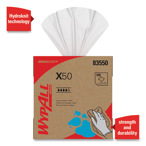 X50 Cloths, Pop-up Box, 12.5 X 9.1, White, 168/box, 10 Boxes/carton