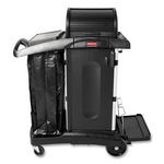 Load image into Gallery viewer, Executive High Security Janitorial Cleaning Cart, Plastic, 4 Shelves, 1 Bin, 23.1&quot; X 39.6&quot; X 27.5&quot;, Black
