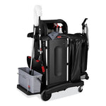Load image into Gallery viewer, Executive High Security Janitorial Cleaning Cart, Plastic, 4 Shelves, 1 Bin, 23.1&quot; X 39.6&quot; X 27.5&quot;, Black
