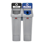 Load image into Gallery viewer, Slim Jim Recycling Station Kit, 2-stream Landfill/mixed Recycling, 46 Gal, Plastic, Blue/gray
