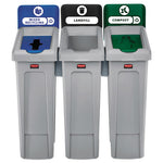 Load image into Gallery viewer, Slim Jim Recycling Station Kit, 3-stream Landfill/mixed Recycling, 69 Gal, Plastic, Blue/gray/green
