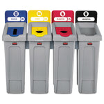 Load image into Gallery viewer, Slim Jim Recycling Station Kit, 4-stream Landfill/paper/plastic/cans, 92 Gal, Plastic, Blue/gray/red/yellow
