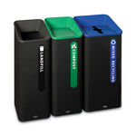 Load image into Gallery viewer, Sustain Decorative Refuse With Recycling Lid, 23 Gal, Metal/plastic, Black/blue
