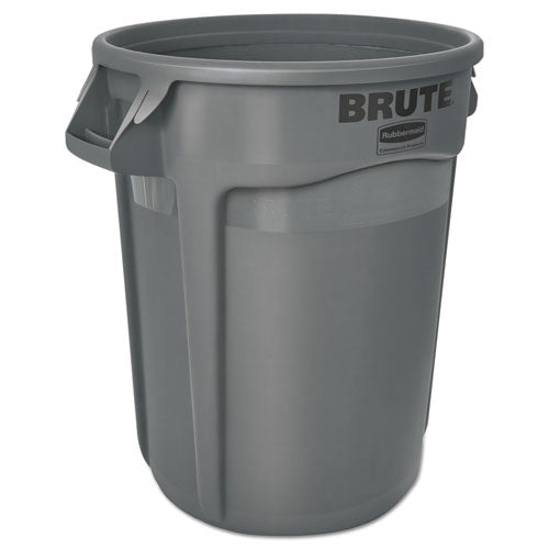 Vented Round Brute Container, 32 Gal, Plastic, Gray