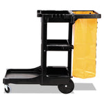 Load image into Gallery viewer, Multi-shelf Cleaning Cart, Plastic, 4 Shelves, 1 Bin, 20&quot; X 45&quot; X 38.25&quot;, Black
