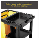 Load image into Gallery viewer, Multi-shelf Cleaning Cart, Plastic, 4 Shelves, 1 Bin, 20&quot; X 45&quot; X 38.25&quot;, Black
