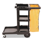 Load image into Gallery viewer, Multi-shelf Cleaning Cart, Plastic, 4 Shelves, 1 Bin, 20&quot; X 45&quot; X 38.25&quot;, Black
