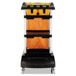 Load image into Gallery viewer, High Capacity Cleaning Cart, Plastic, 4 Shelves, 2 Bins, 21.75&quot; X 49.75&quot; X 38.38&quot;, Black
