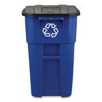 Load image into Gallery viewer, Square Brute Recycling Rollout Container, 50 Gal, Plastic, Blue
