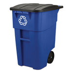 Load image into Gallery viewer, Square Brute Recycling Rollout Container, 50 Gal, Plastic, Blue
