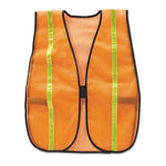 Load image into Gallery viewer, Polyester Mesh Safety Vest, One Size Fits All, Orange With 0.75&quot; Lime Green Stripe
