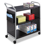 Load image into Gallery viewer, Scoot Three Shelf Utility Cart, Metal, 3 Shelves, 1 Bin, 300 Lb Capacity, 31&quot; X 18&quot; X 38&quot;, Black/silver
