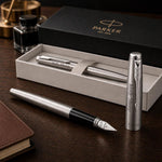 Load image into Gallery viewer, Personalized Parker Jotter Stainless Steel Fountain Pen, Engraved Luxury Gift, Custom Writer's Instrument
