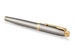Load image into Gallery viewer, Personalized Parker IM Rollerball Pen – Brushed Metal Gold Trim, Engraved Gift Box
