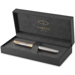 Load image into Gallery viewer, Personalized Parker Sonnet Fountain Pen, Brushed Stainless Steel, Gold Trim, Engraved Gift
